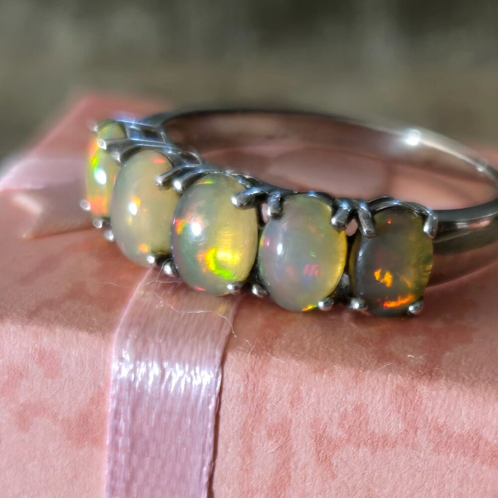 Mexican Fire Opal ring, 925 silver, size 10